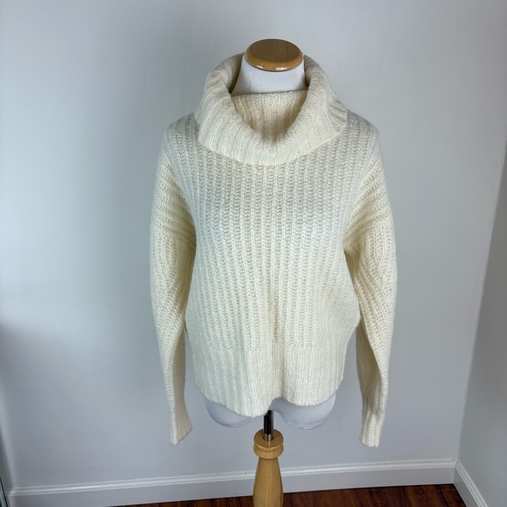 Equipment Alpaca & Wool Blend Chunky Turtleneck Sweater Cream Size S